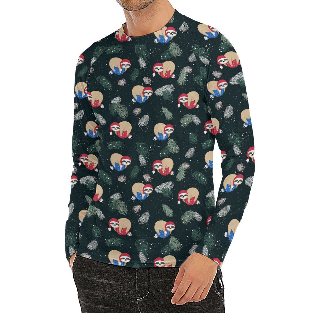 Christmas Sleeping Sloths Pattern Print Men's Long Sleeve Rash Guard