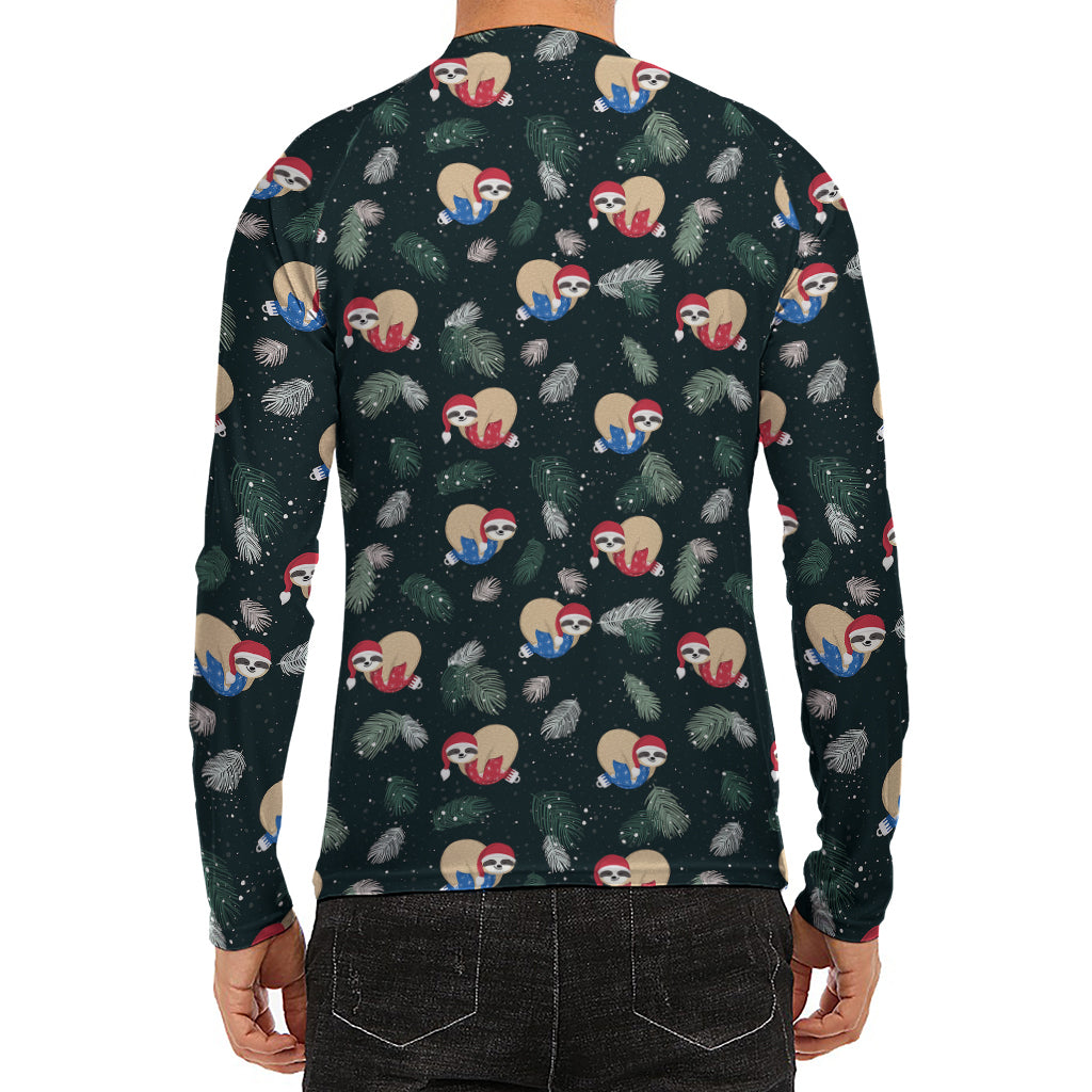 Christmas Sleeping Sloths Pattern Print Men's Long Sleeve Rash Guard