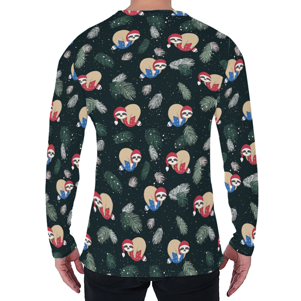 Christmas Sleeping Sloths Pattern Print Men's Long Sleeve T-Shirt