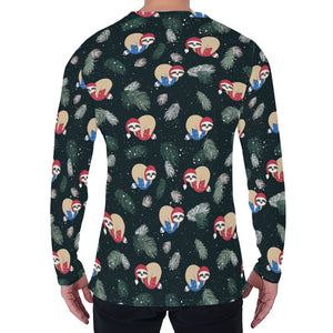 Christmas Sleeping Sloths Pattern Print Men's Long Sleeve T-Shirt