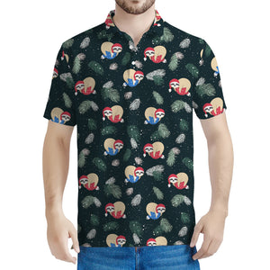 Christmas Sleeping Sloths Pattern Print Men's Polo Shirt