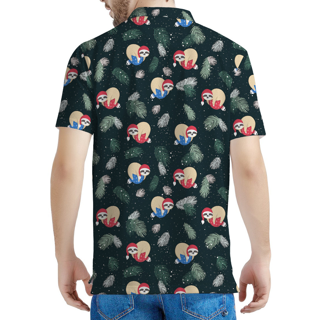 Christmas Sleeping Sloths Pattern Print Men's Polo Shirt