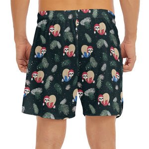 Christmas Sleeping Sloths Pattern Print Men's Split Running Shorts