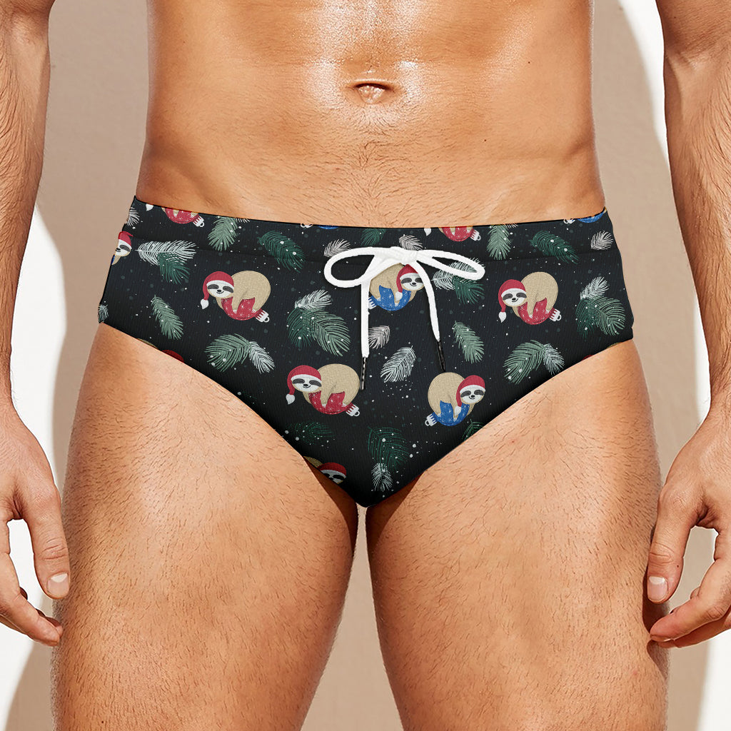 Christmas Sleeping Sloths Pattern Print Men's Swim Briefs