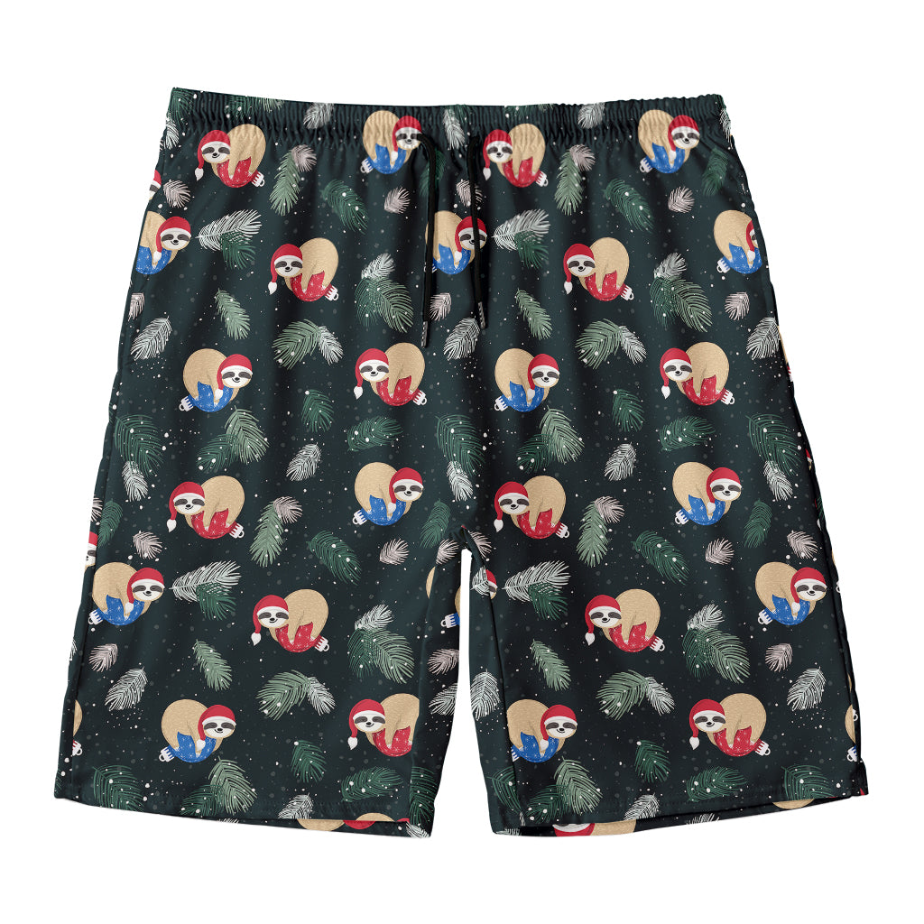 Christmas Sleeping Sloths Pattern Print Men's Swim Trunks