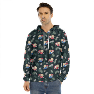 Christmas Sleeping Sloths Pattern Print Men's Velvet Pullover Hoodie