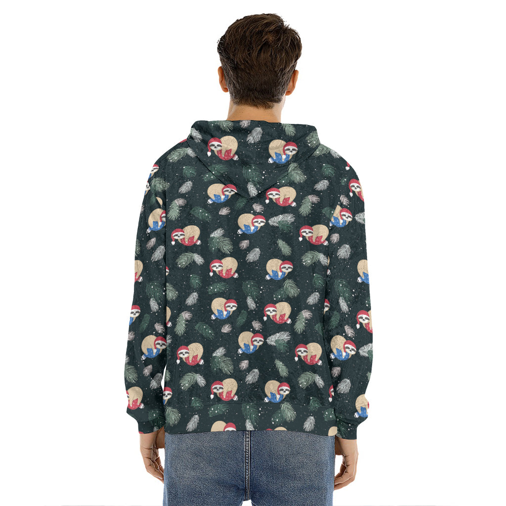 Christmas Sleeping Sloths Pattern Print Men's Velvet Pullover Hoodie