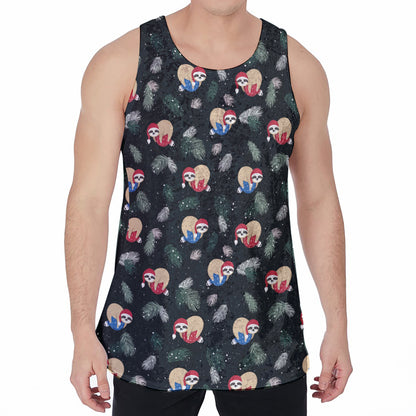 Christmas Sleeping Sloths Pattern Print Men's Velvet Tank Top