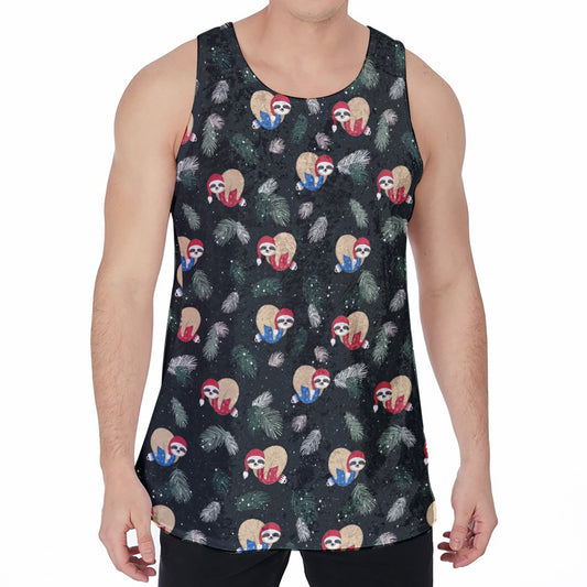 Christmas Sleeping Sloths Pattern Print Men's Velvet Tank Top