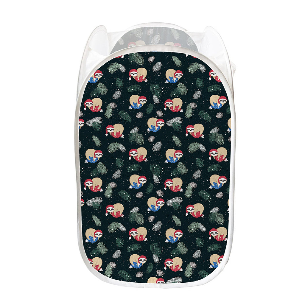 Christmas Sleeping Sloths Pattern Print Mesh Laundry Hamper