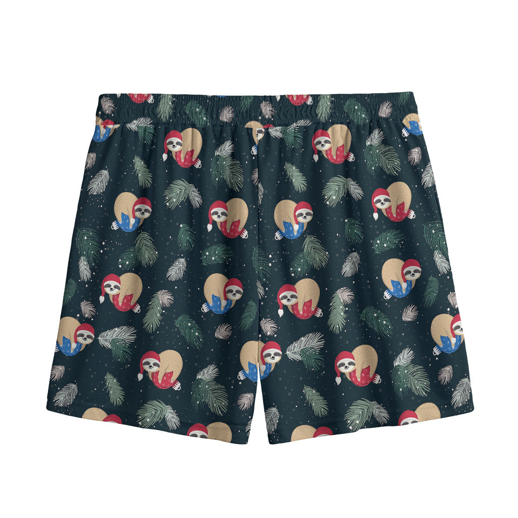 Christmas Sleeping Sloths Pattern Print Mesh Shorts