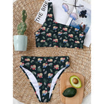 Christmas Sleeping Sloths Pattern Print One Shoulder Bikini Top