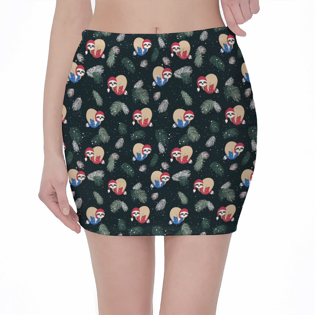 Christmas Sleeping Sloths Pattern Print Pencil Mini Skirt