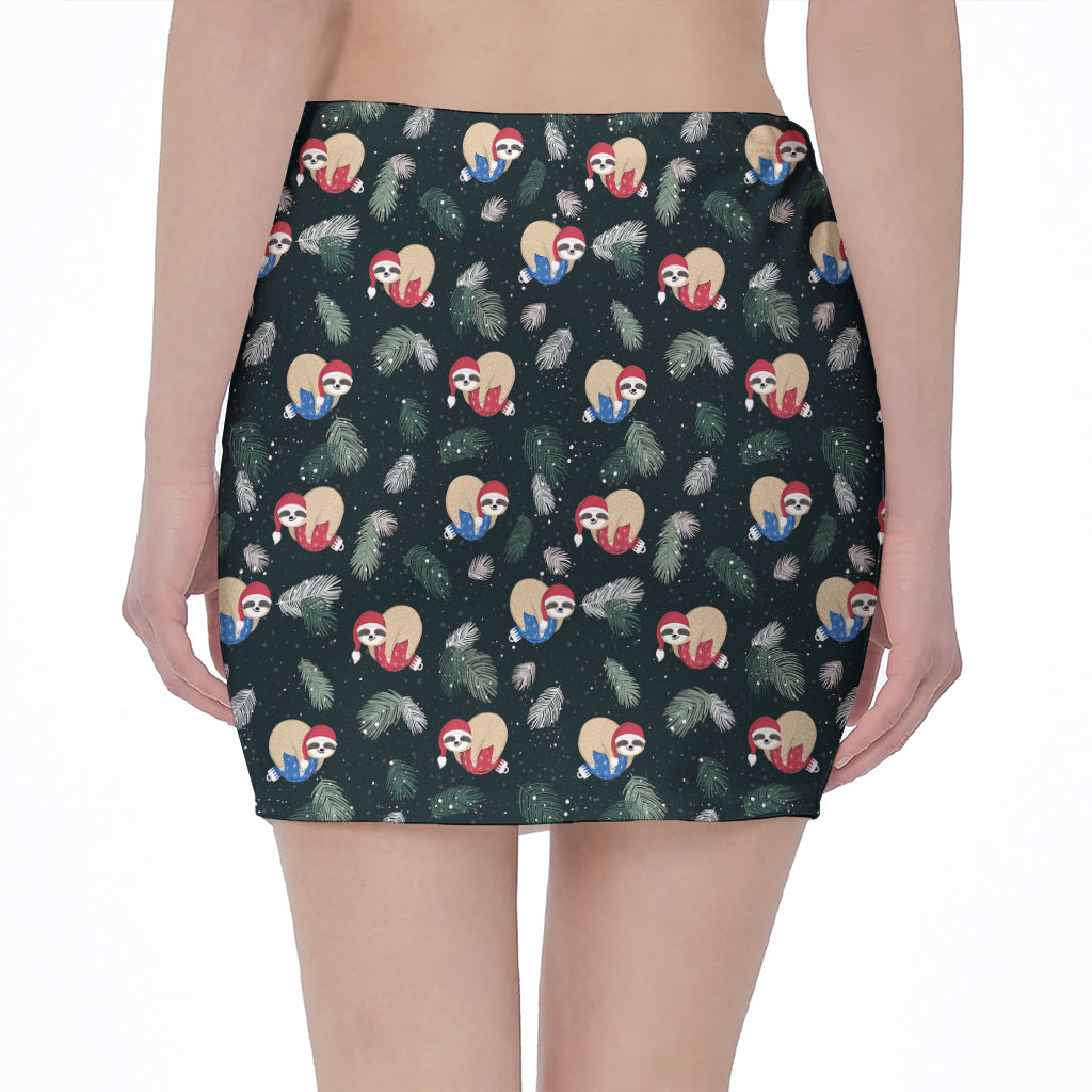 Christmas Sleeping Sloths Pattern Print Pencil Mini Skirt