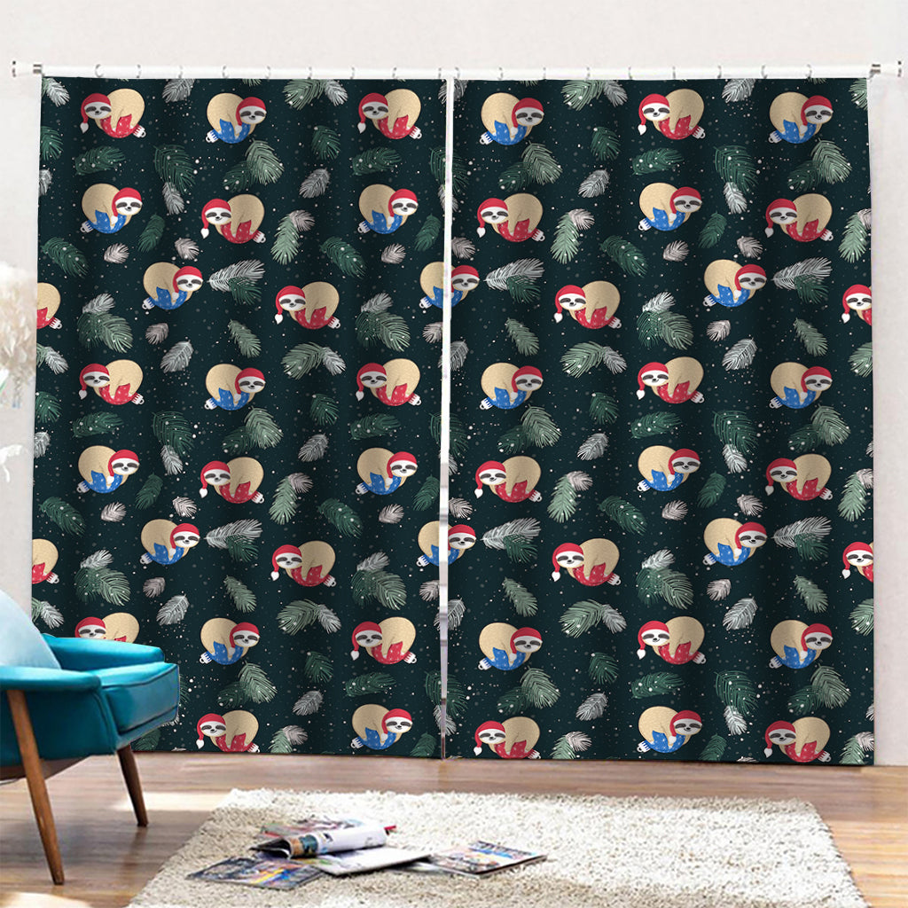 Christmas Sleeping Sloths Pattern Print Pencil Pleat Curtains