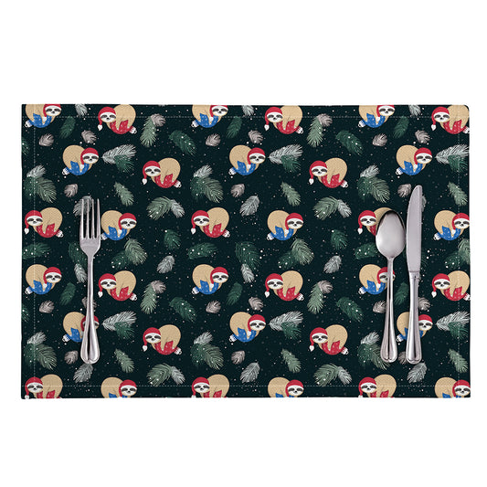 Christmas Sleeping Sloths Pattern Print Placemat
