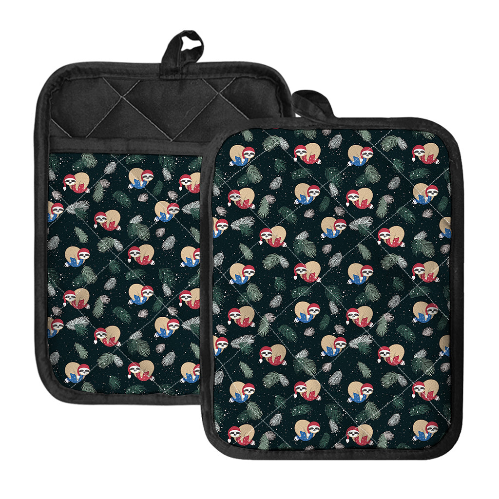 Christmas Sleeping Sloths Pattern Print Pot Holders With Pocket