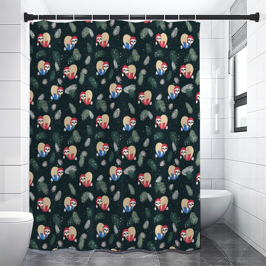 Christmas Sleeping Sloths Pattern Print Premium Shower Curtain