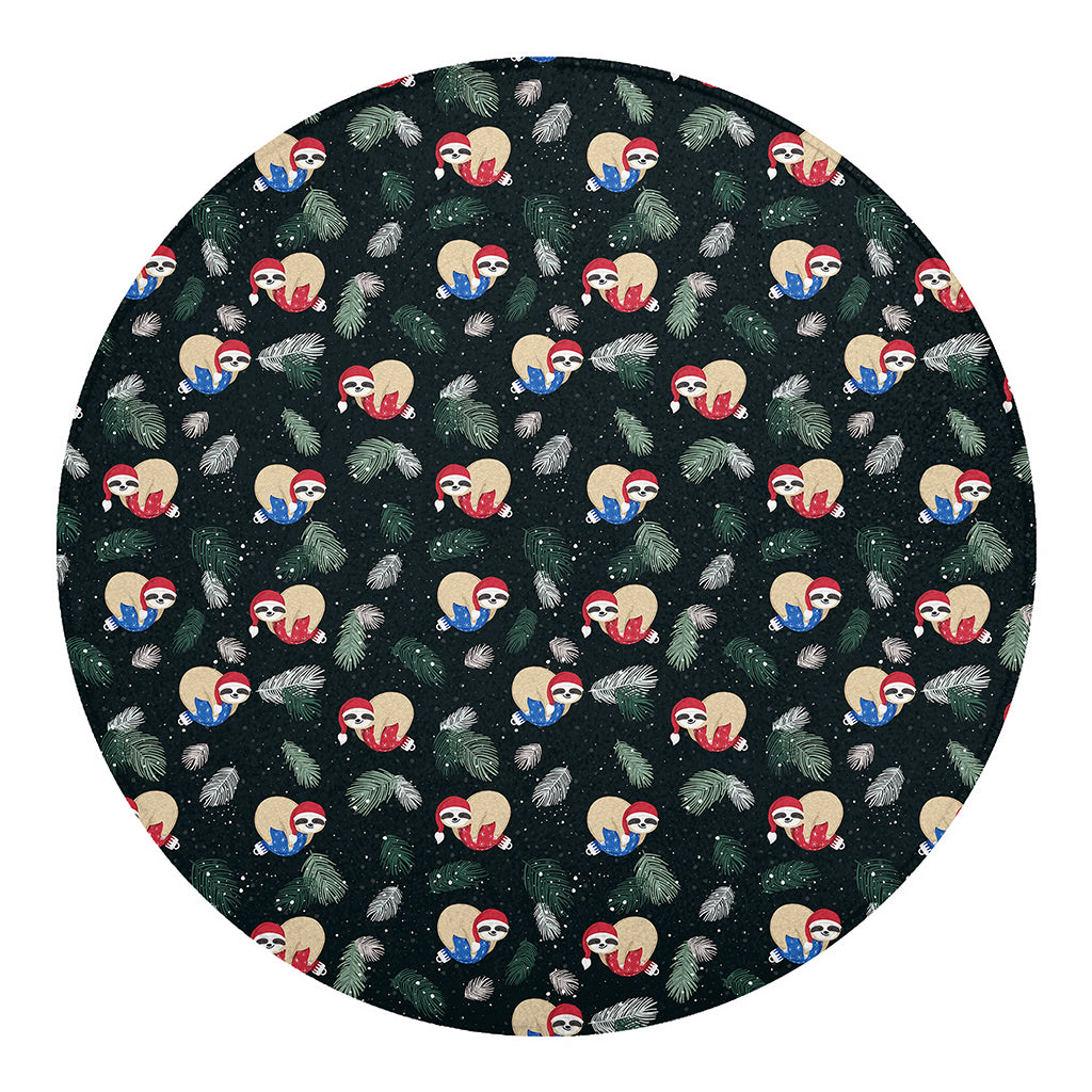 Christmas Sleeping Sloths Pattern Print Round Blanket