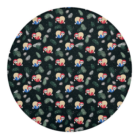 Christmas Sleeping Sloths Pattern Print Round Blanket