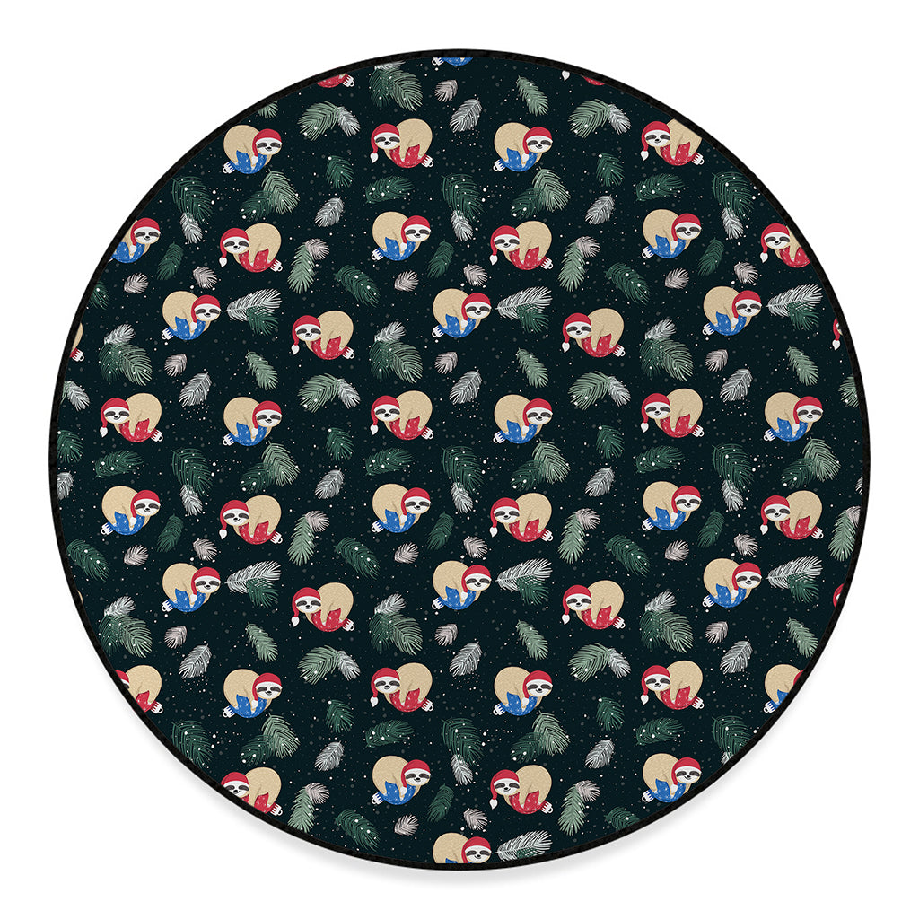Christmas Sleeping Sloths Pattern Print Round Floor Mat