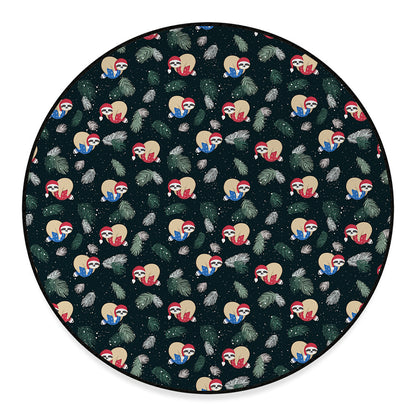Christmas Sleeping Sloths Pattern Print Round Floor Mat