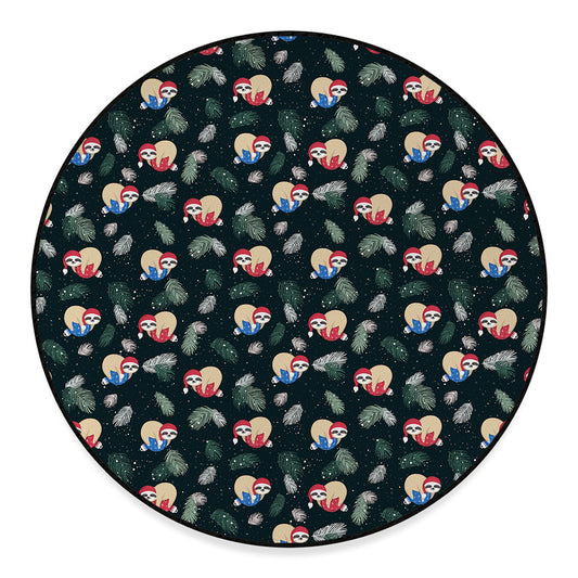 Christmas Sleeping Sloths Pattern Print Round Floor Mat