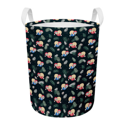 Christmas Sleeping Sloths Pattern Print Round Laundry Basket