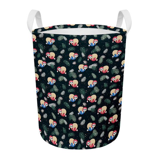 Christmas Sleeping Sloths Pattern Print Round Laundry Basket