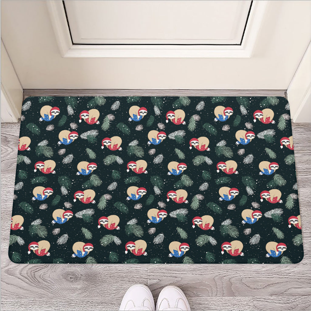 Christmas Sleeping Sloths Pattern Print Rubber Doormat