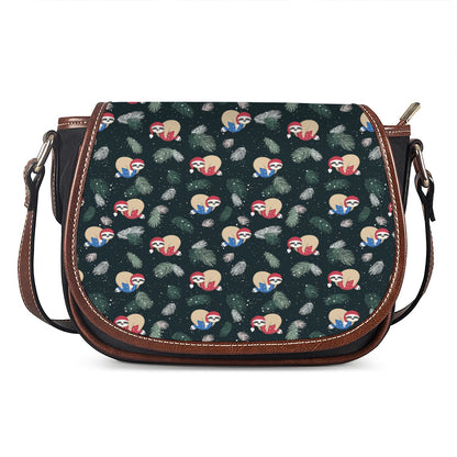 Christmas Sleeping Sloths Pattern Print Saddle Bag