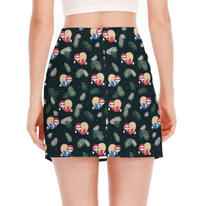 Christmas Sleeping Sloths Pattern Print Side Slit Mini Skirt