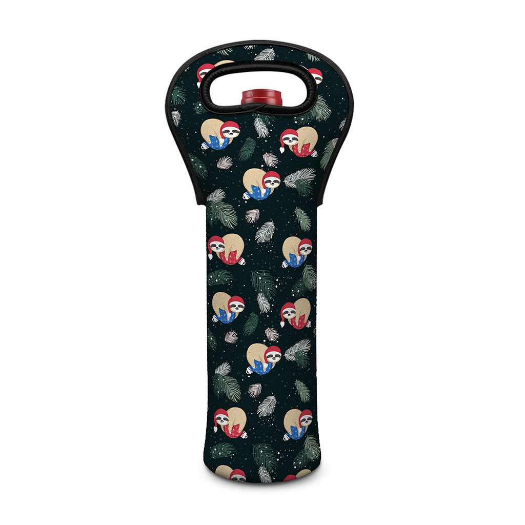 Christmas Sleeping Sloths Pattern Print Single Neoprene Wine Tote