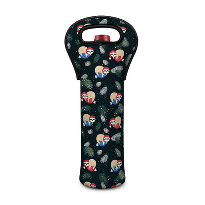 Christmas Sleeping Sloths Pattern Print Single Neoprene Wine Tote