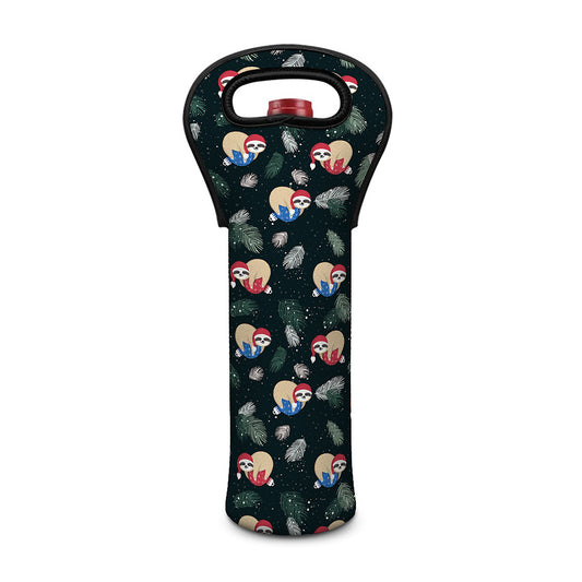 Christmas Sleeping Sloths Pattern Print Single Neoprene Wine Tote