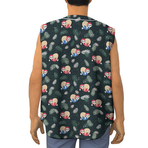 Christmas Sleeping Sloths Pattern Print Sleeveless Baseball Jersey