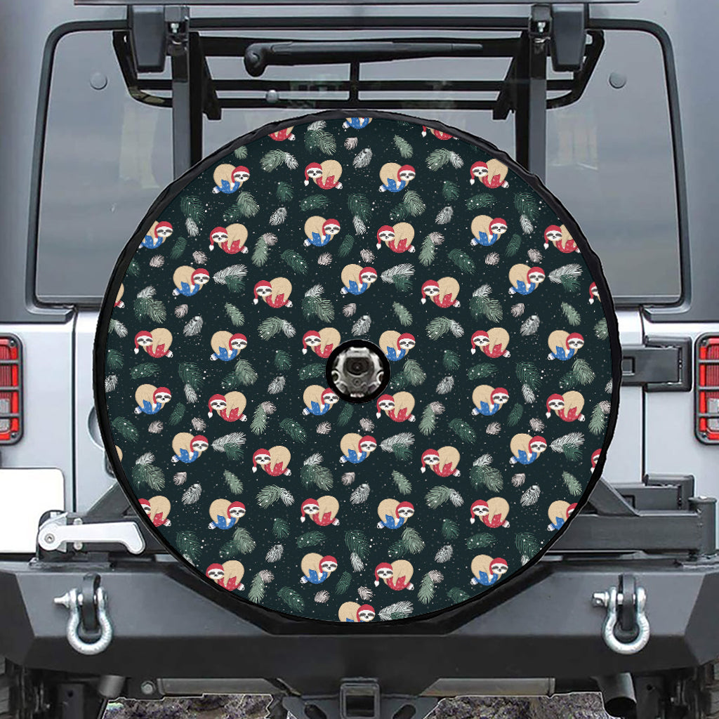 Christmas Sleeping Sloths Pattern Print Tire Cover With Camera Hole