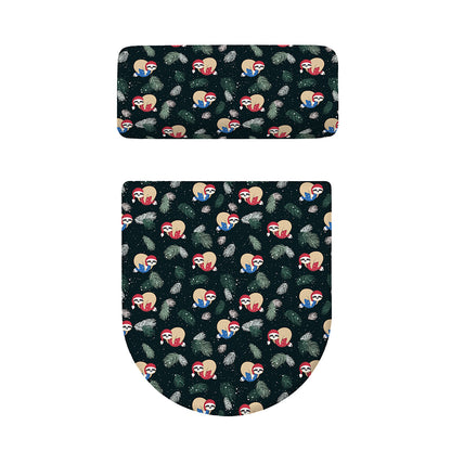 Christmas Sleeping Sloths Pattern Print Toilet Lid And Tank Cover Set