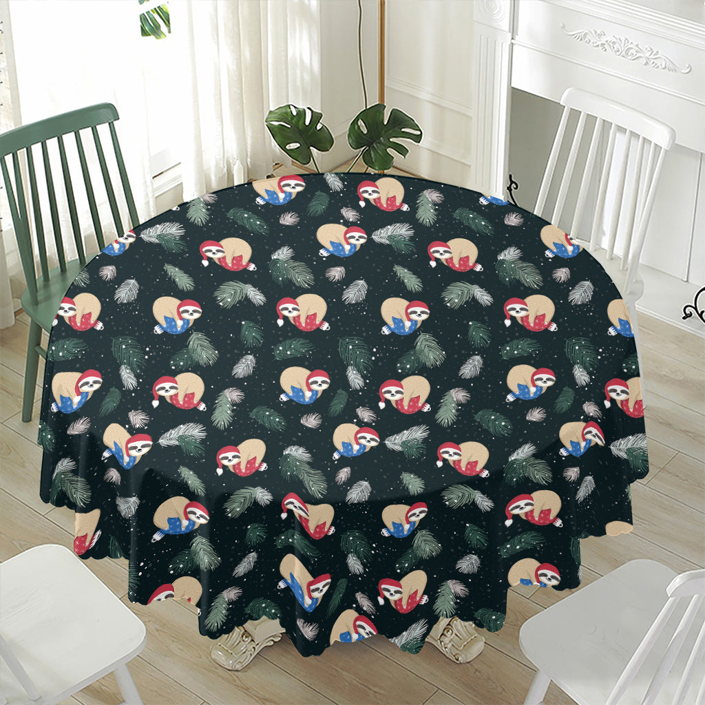 Christmas Sleeping Sloths Pattern Print Waterproof Round Tablecloth