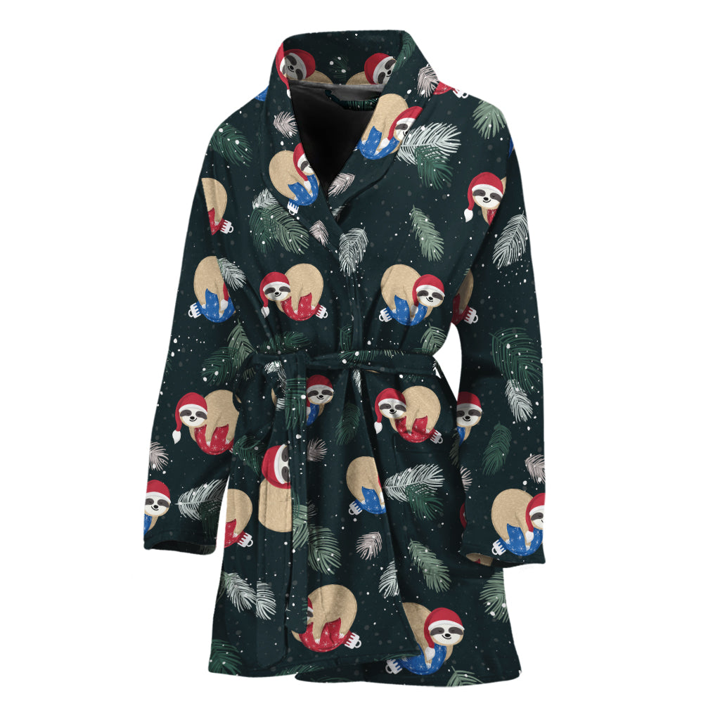 Christmas Sleeping Sloths Pattern Print Women's Bathrobe