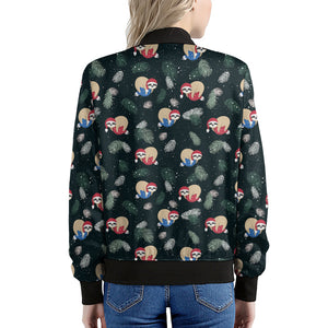 Christmas Sleeping Sloths Pattern Print Women's Bomber Jacket