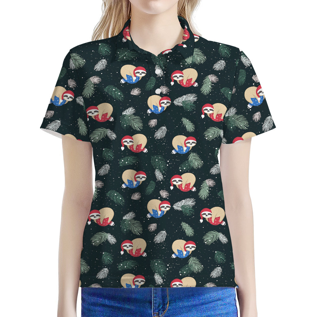 Christmas Sleeping Sloths Pattern Print Women's Polo Shirt