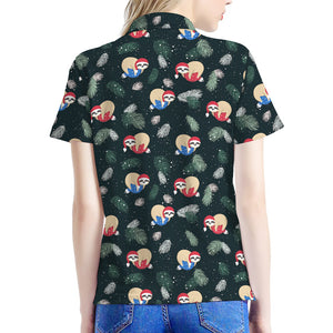 Christmas Sleeping Sloths Pattern Print Women's Polo Shirt