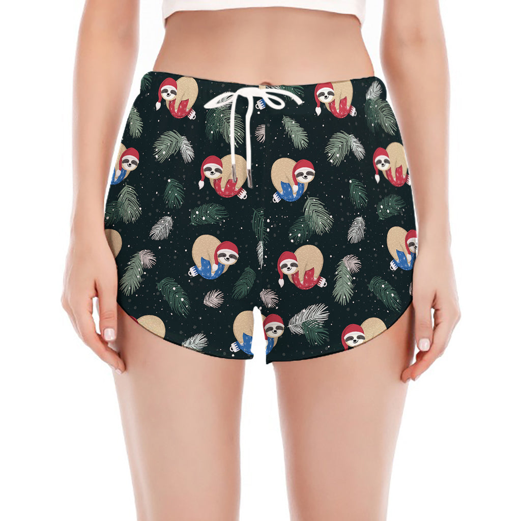 Christmas Sleeping Sloths Pattern Print Women's Split Running Shorts