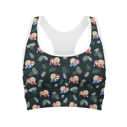Christmas Sleeping Sloths Pattern Print Women's Sports Bra