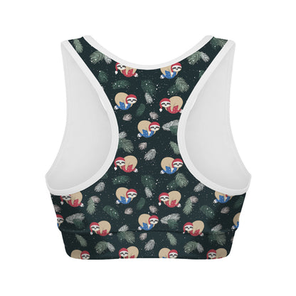 Christmas Sleeping Sloths Pattern Print Women's Sports Bra