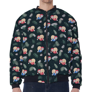 Christmas Sleeping Sloths Pattern Print Zip Sleeve Bomber Jacket