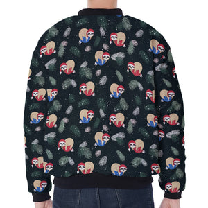 Christmas Sleeping Sloths Pattern Print Zip Sleeve Bomber Jacket