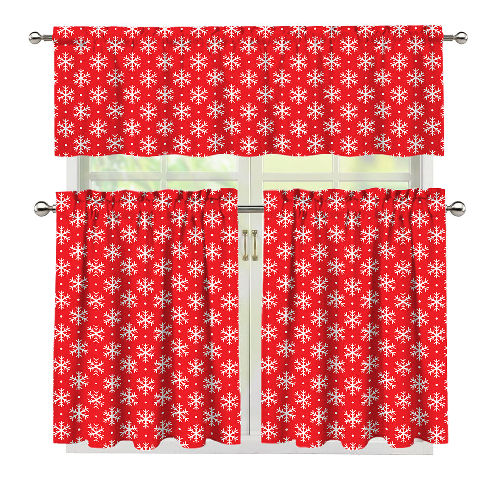 Christmas Snowflake Pattern Print 3 Piece Kitchen Curtains