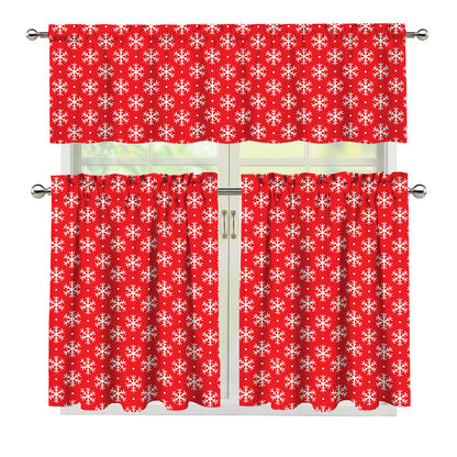 Christmas Snowflake Pattern Print 3 Piece Kitchen Curtains
